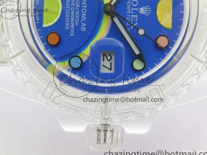 1219 Submariner Phantomlab Transparent KZF Best Edition Blue Fruit Dial on White Rubber Strap VR Classic 2563